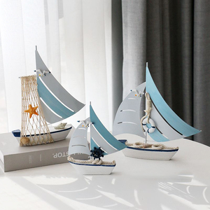 地中海帆船模型一帆风顺摆件木质铁皮小船工艺船书桌海洋风装饰品