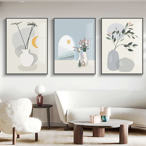北欧客厅装饰画沙发背景墙抽象花卉墙面挂画现代简约三联轻奢壁画