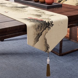 新中式高端桌旗古典禅意茶席中国风茶桌垫布中间长条新中式茶台