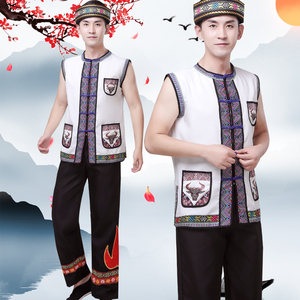成人男士苗族壮族演出服传统云南少数民族彝族套装葫芦丝表演服夏