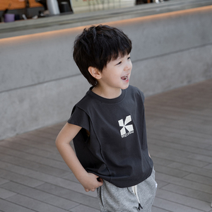 米修叻夏季坎袖背心男童儿童无袖上衣韩版小童日系潮流洋气上衣薄