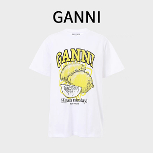 代工厂尾货~GANNI柠檬短袖T恤白色圆领2024年夏季新款水果系列