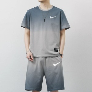 耐克顿美式渐变短袖t恤男2024夏季新款休闲套装宽松运动短裤一套