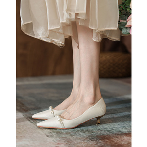 法式小众设计感夏季高跟鞋日常可穿伴娘婚鞋单鞋女细跟小跟鞋猫跟