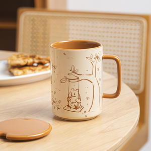 马克杯韩式水杯咖啡杯情侣杯杯子陶瓷简约INS带盖燕麦杯可微波炉