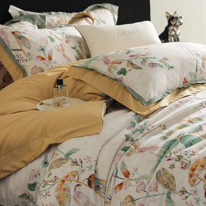 美式风100S贡缎全棉四件套炫彩花卉数码印花纯棉被套床单床上用品