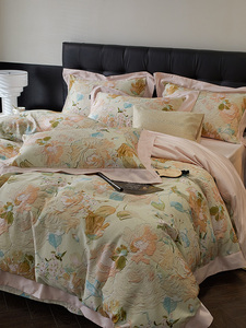 高级感秋冬80S丝绵磨毛四件套美式花卉印花加厚被套床单床上用品