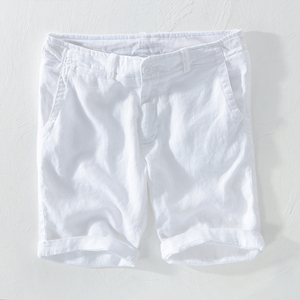 香港清新白色透气休闲亚麻短裤男士薄款麻料直筒沙滩宽松棉麻中裤