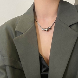 巴黎【设计师】doro银色金属圆球项链轻奢高级感复古多层毛衣链