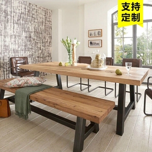 loft美式复古铁艺实木餐厅桌椅组合 会议办公桌咖啡厅餐桌椅长凳