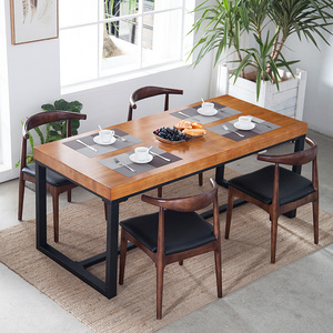实木餐桌椅组合原木咖啡厅洽谈长桌现代长方形办公桌北欧简约家具