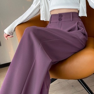 紫色高级感西装裤女夏季薄款高腰直筒休闲裤宽松垂感窄版阔腿裤子