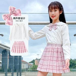 女童jk制服套装春季儿童百褶格裙夏天小学生10中大童裙子正版12岁