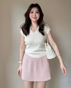 大码胖mm韩系针织短袖上衣半身裙套装女夏季百搭粉色短裙两件套潮