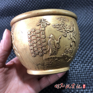 古玩杂项收藏仿古铜缸春夏秋冬缸工艺品摆件