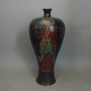 宋 定窑 黑定 刻划侍女纹 梅瓶 古董瓷器古玩古瓷器 老物件收藏