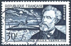 YT1026法国邮票1955年：19世纪法国小说家凡尔纳逝世50周信销上品