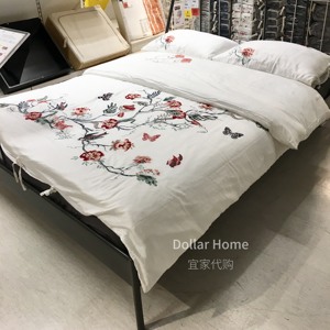 IKEA宜家代购耶特利亚被套枕套床品套装单人双人花卉刺绣丝滑北欧