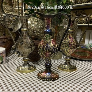 铜花瓶巴基斯坦工艺品家居饰品摆件扁壶特色餐厅手工雕刻装饰品