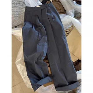 韩系小众设计高级感九分裤子2024夏季复古高腰显瘦压褶卷边西装裤