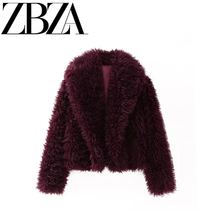 ZAR 冬季新款 女装 欧美风法式休闲小众时髦翻领人造皮草毛毛外套