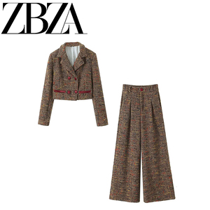ZAR 冬季新款 女装 欧美风法式小众设计时尚百搭休闲粗纺毛呢套装