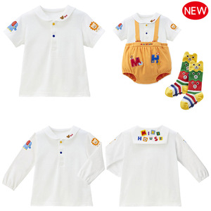 MIKIHOUSE短袖衬衫男女儿童卡通小熊动物刺绣海军领长袖内搭衬衣