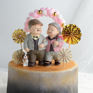 蛋糕装饰爷爷奶奶一路有你金婚银婚周年纪念日爱相伴烘焙装扮摆件