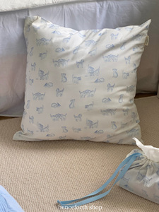 Blue cat蓝色猫咪印花抱枕纯棉客厅沙发靠枕午睡床头靠枕ins可爱