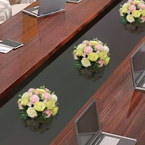 新款会议桌假花圆桌餐桌花摆花饭店桌面摆设餐厅宴会玻璃花瓶花束