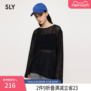 SLY 夏季新品慵懒感镂空网眼设计长袖针织T恤女030GSY30-2340