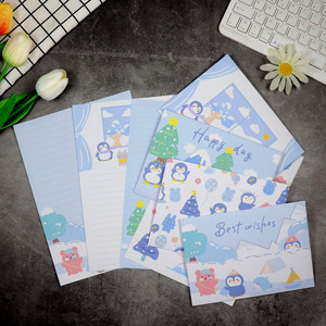冬日可爱企鹅圣诞信纸信封套装六一情书留言表白稿纸创意文艺卡通