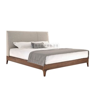 北欧简约现代hc28实木床样板房主卧家具1.8米双人床软靠布艺婚床
