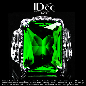 法国IDee祖母绿水晶戒指男潮时尚复古宝石指环个性食指戒嘻哈饰品