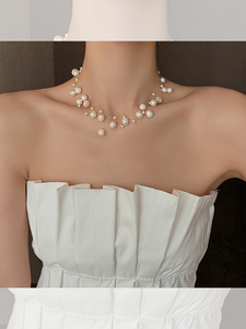 韩国夏季新款港风满天星淡水珍珠项链女颈链时尚轻奢小众锁骨链