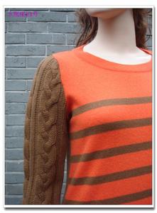 外贸尾单橙色条纹咖啡色麻花长袖中长款毛衣针织衫小码春装女
