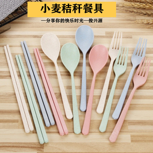 小麦秸秆筷子勺子叉子学生日式餐具防滑防霉防烫家庭套装家用宿舍