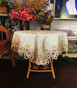 欧式床头柜盖巾 素色棉麻布艺立式空调防尘盖巾 纯色蕾丝圆桌布