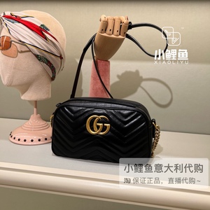 小鲤鱼意大利代购Gucci古驰经典纯皮Marmont金属logo女单肩小方包