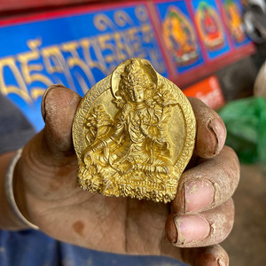 【造佛像】小号绿度母菩萨擦擦佛像 西藏传统纯手工泥土造像