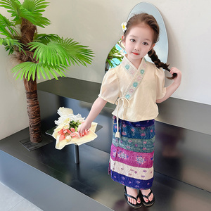汉服亲子装母女中式中国风夏季2024新款民族风傣族服装儿童女衣服