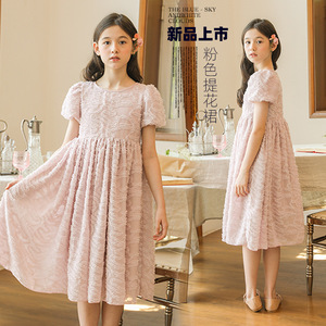女童连衣裙夏款韩版儿童粉色公主学生气质短袖中大女孩子夏装裙子