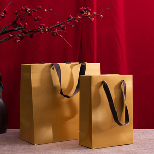 新年包装年货酒类礼品袋纯金色高档质感纹理手提加厚纸袋金色袋