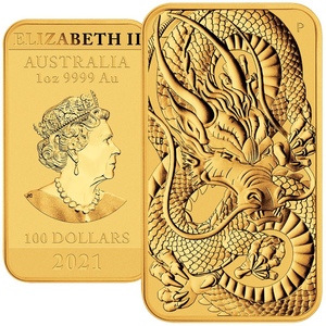 (订购包邮 不设退换）2021年 澳洲珀斯 中国龙金条 1盎司
