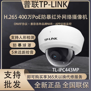 TP-LINK室内高清400万POE供电防暴半球拾音插卡摄像机IPC443MP