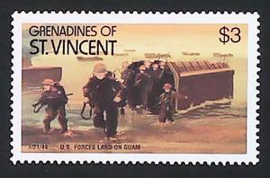 圣文森特 二战1944.07.21 美军士兵登陆关岛 邮票