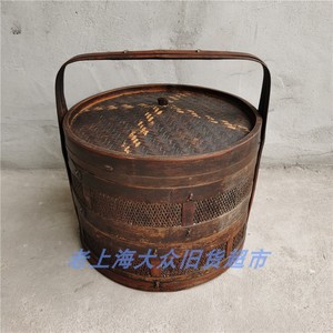 民国老物件老竹提篮二层竹编手提竹篮子老食盒竹制品可收藏装饰