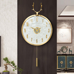 TIMESS轻奢鹿头钟表挂钟客厅家用时尚装饰表挂墙静音大气电波时钟