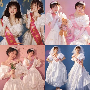 影楼主题复古婚纱昭和少女写真礼服日系绶带公主生日艺术照连衣裙