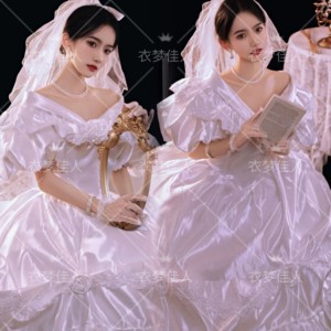 婚纱复古港风宫廷礼服白色少女法式主婚纱影楼主题拍照写真服装